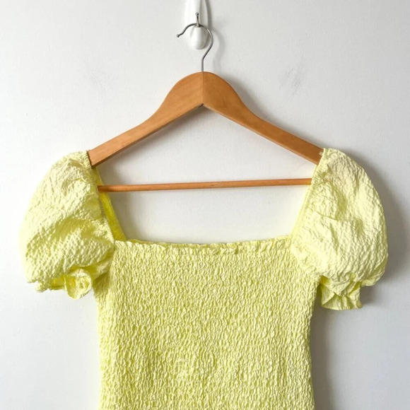 Zara Smocked Textured Ruffle Hem Mini Dress Pastel Yellow Blogger Fav Sz S - Picture 6 of 10